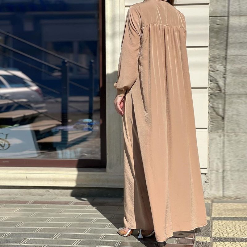 Middle East Dubai New Fashion Casual Loose Solid Long sleeve dress Long dress Leisure Robe Dress