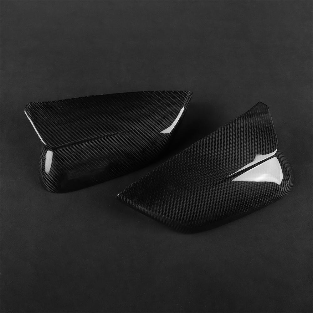 2Pcs Black Carbon Fiber Add-On Mirror Cap Cover Trim For Kia EV6 2022 2023 2024