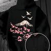 Mount Fuji Cherry Blossom Flying Bird Easy Line Print Hooded Sweatshirt Men'S Japanese Fresh Casual Long Sleeve Top