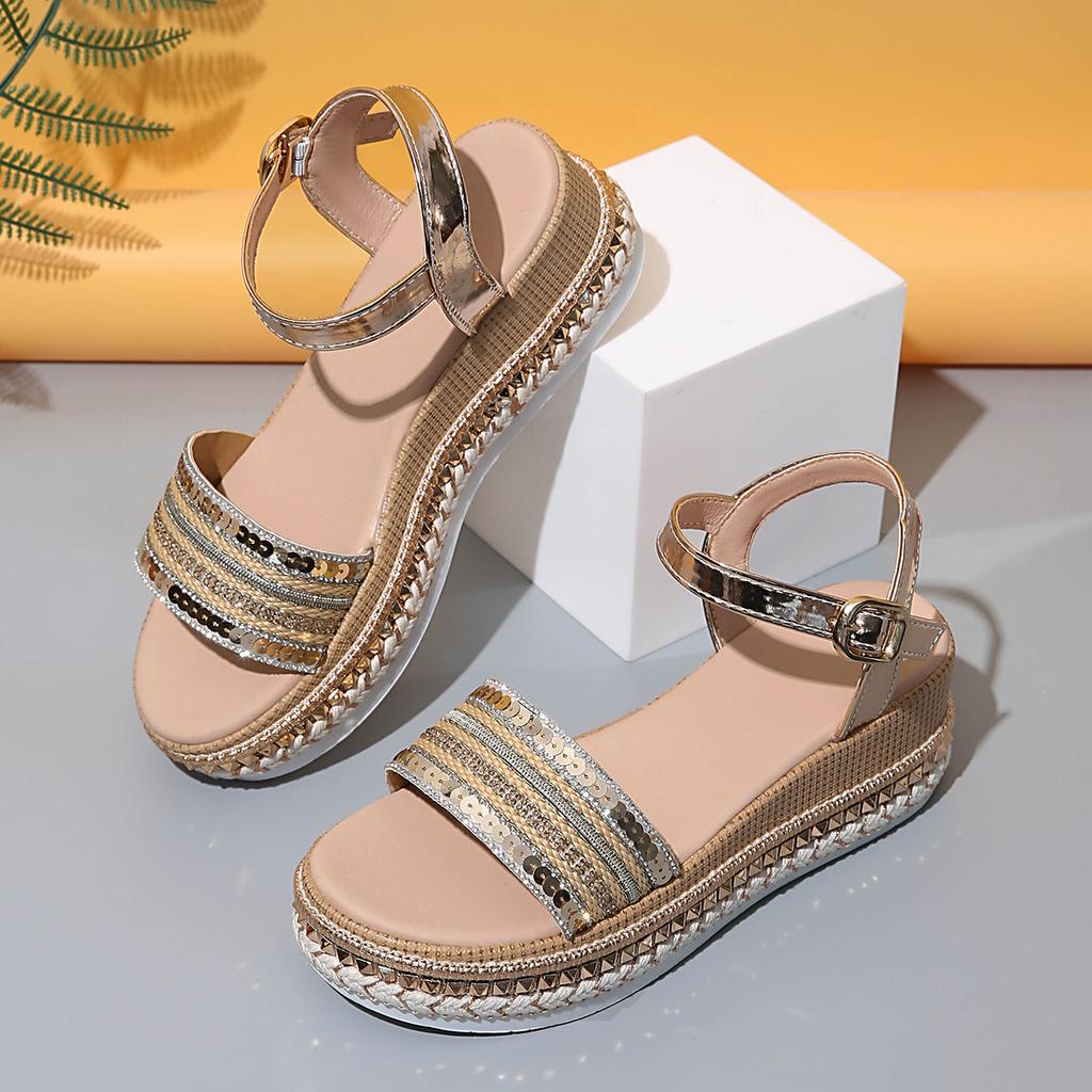 Sandali da Donna Estivi Sandali con Zeppa Piattaforma Sandali in Pelle da Donna Scarpe Casual da Spiaggia Sandalias De