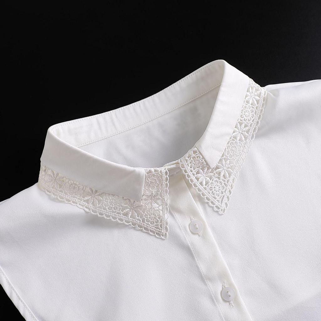 Women's Lace Decorative Hollow Out Detachable Collar Base Shirt for Autumn and Winter