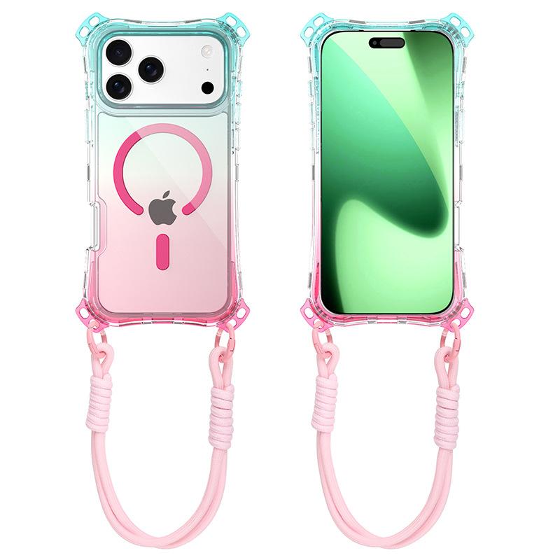 

Applicable to IP17PROMAX three-in-one gradual change magnetic mobile phone case Apple 17 mobile phone case small four-corner lanyard customization IPHONE 11 6.1