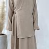 Loriya 2024 Solid Color Casual Lace-Up Dubai Abaya Set (Top & Skirt) LR807