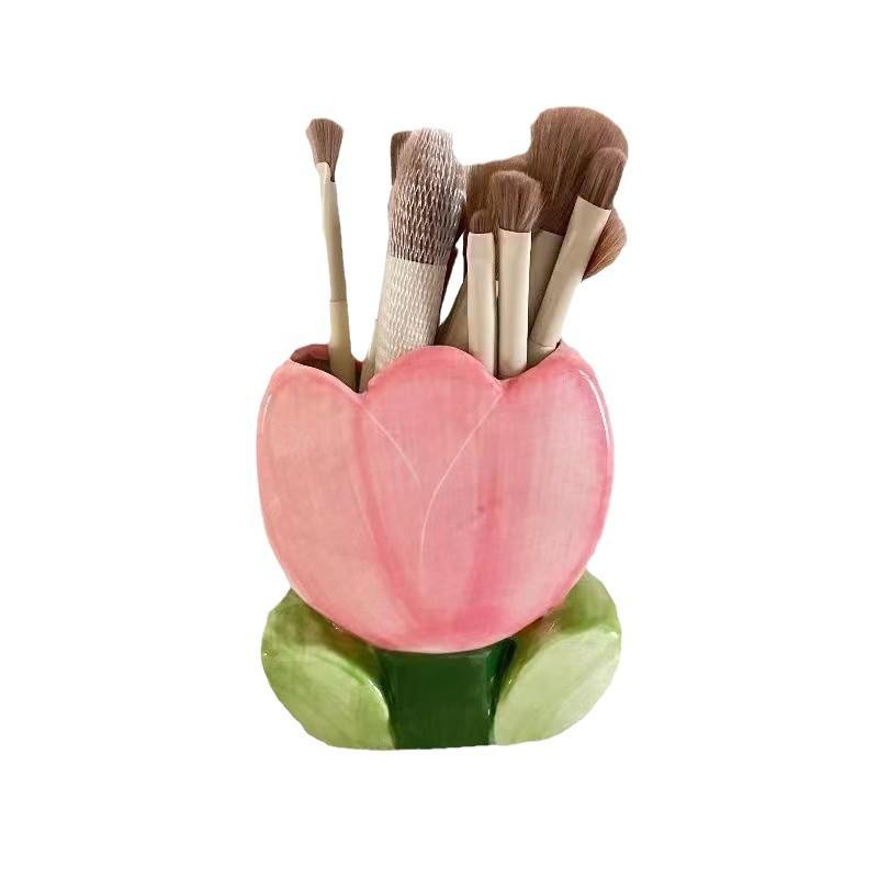 Creative Tulip Flower Ceramic Vase, Modern Minimalist Flower Arrangement Pot for Home Living Room Office Decor, Birthday Gift