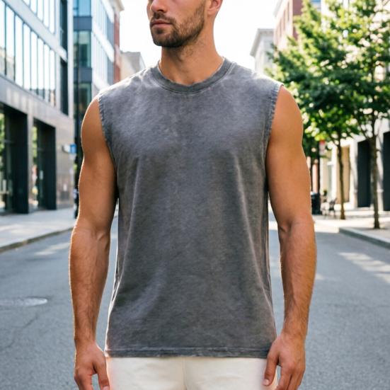 Men Workout Tank Top, Crew Neck Sleeveless T-Shirt, Retro Loose Fit Tank Top, Casual Summer Sports Tee for Gym Fitness Training