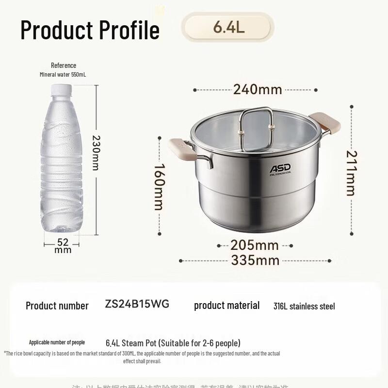ASD 316L Stainless Steel 24cm Multi-Cooker Pot