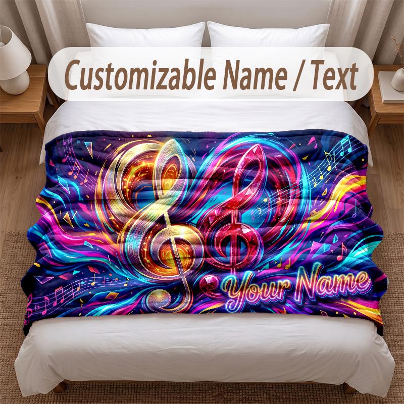 Music General Theme Soft Blanket Personalized Custom Name Text Print Warm Blanket Home Sofa Bedroom Decor