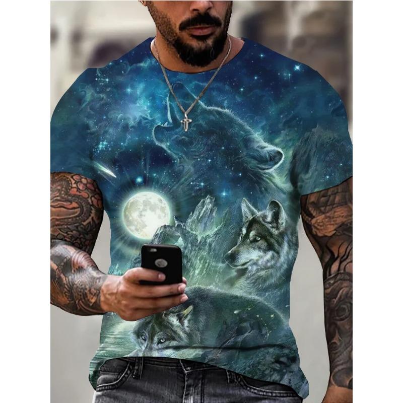 T-Shirt Man New Wolf 3D Printed Short Sleeve Summer Fashion Outdoor Street Style Design Tops Large Size Loose Men's T-Shirt