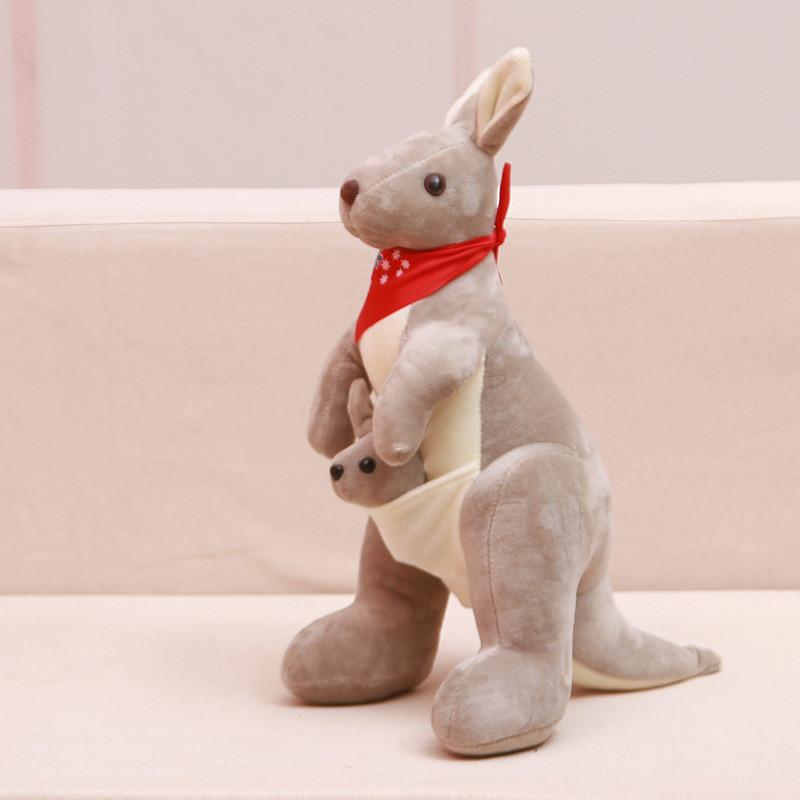 

Kangaroo Mother Child Plush Toy With Soft Crystal Stuffing For Kids Gift Idea LightGrayRedScarf,32cm