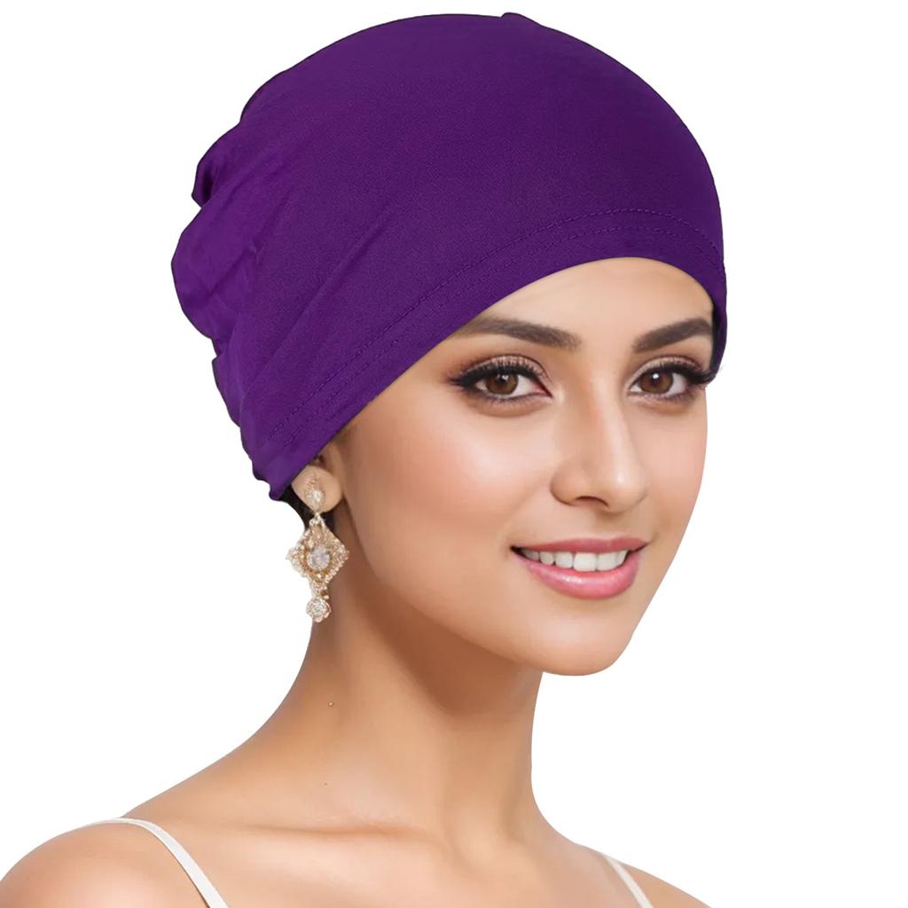 Solid-Color Turban Hat Head Scarf For Ladies Women Causal Turban Cap Headband Breathable Full Cover Hat Headwear For Daily Wear