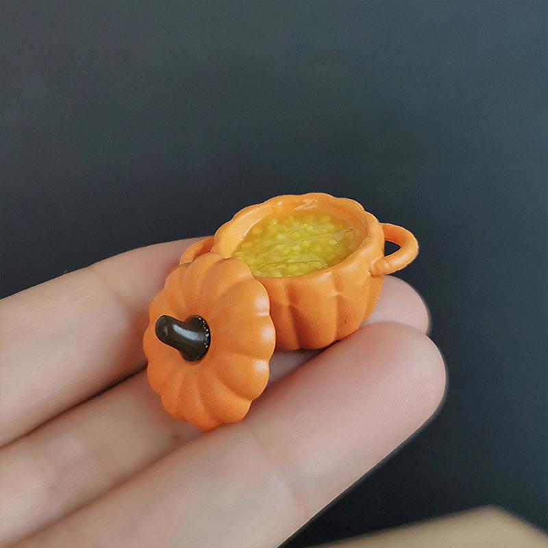 Dollhouse Mini Pumpkin Soup Pot Simulation Millet Porridge Miniature Dollhouse Kitchen Halloween Decoration For Doll Accessories