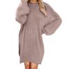 Rochie de pluș de damă, lungime mijlocie, cu mânecă lungă, cu gât rotund - Colecția Toamnă/Iarnă