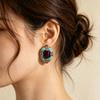 Zinc Zinc Alloy Flower Earrings Peacock Blue Medieval Resin Earrings Irregular-shaped Ear Stud  Wedding