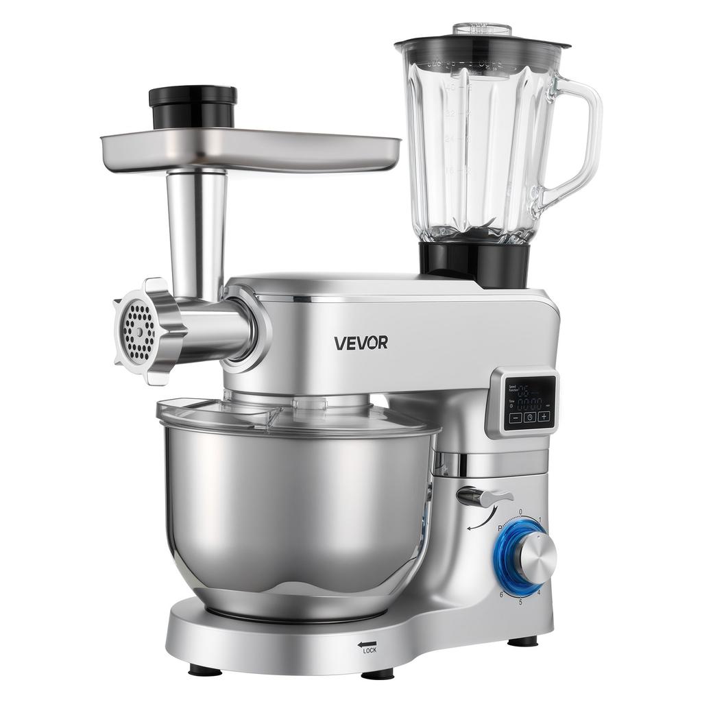 VEVOR Stand Mixer, 5.7 L Electric Kitchen Mixer, 1500W Dough-Mixer, 6+P Speeds Tilt-head Food-Mixer with 1.5 L Blender Cup, Stainless Steel Bowl