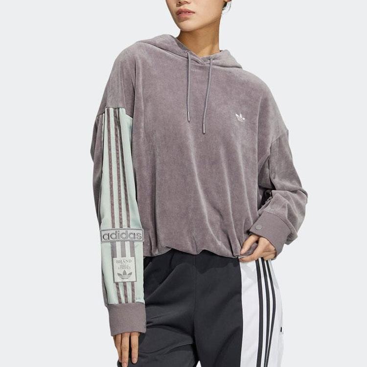 Adidas Originals Trifoil Logo Stripe Print Hoodie Femei Topuri Gri Roz IC8139