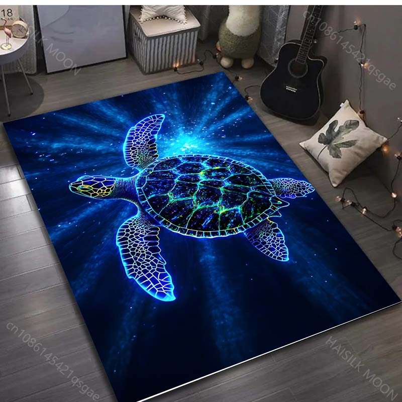 Fantasy Unterwasser Meeresschildkröten Druck Teppich für Schlafzimmer Wohnzimmer Bettseite Sofa Bodenmatte Moderne Heimdeko Bereichsteppich