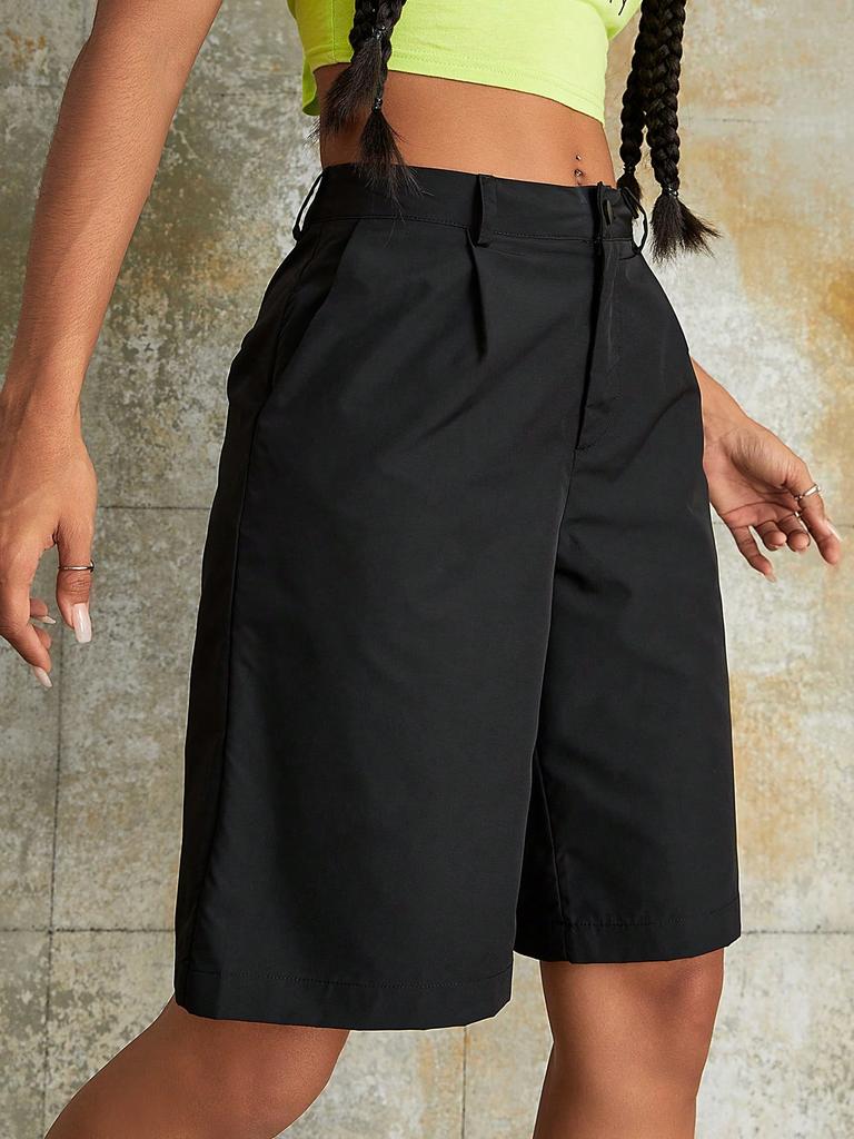 Rose Beauty A Street Casual Solid Elastic Drawstring Waist Baggy Wide Leg Cargo Shorts Spring Outdoor Outfits