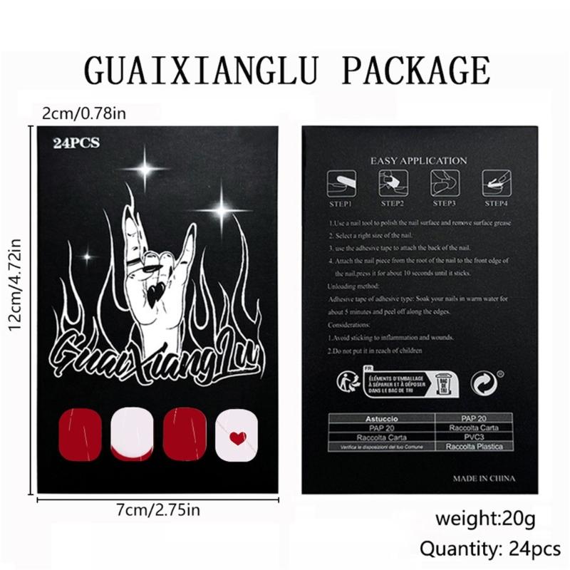 Valentine Press on Nail Square Fake Nail Glossy Design False Nail Full Cover Artificial Acrylic Nail 24pcs 12Sizes