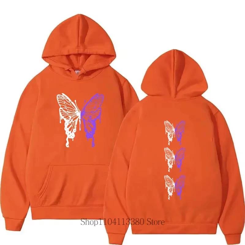 2025 Japanese Blossom Sakura Printing Kangaroo Pocket Hoodies Female Casual Sleeve Sweatshirt with Pocket Women Winter Pullovers