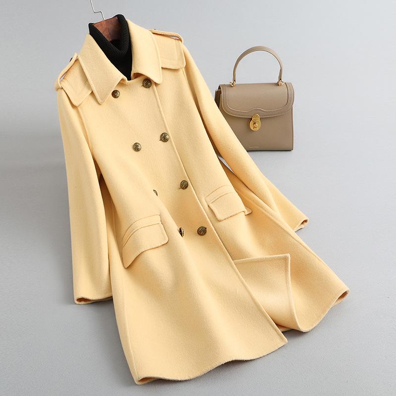 

Женское пальто из двусторонней шерсти, маленького размера, в британском стиле, длинное, на весну 2025 года L for 124-135 lbs