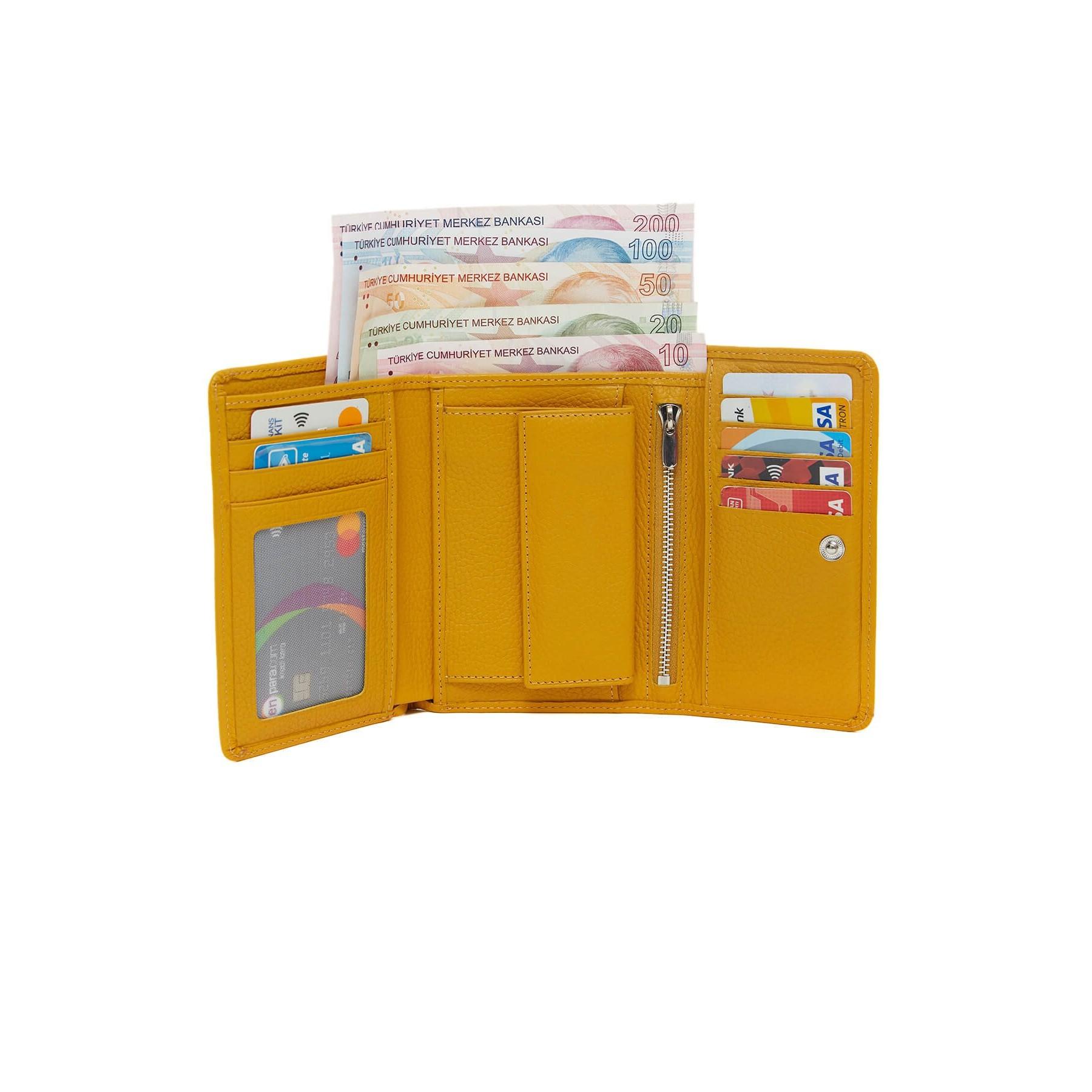 

Женский кошелек из натуральной кожи на молнии Горчичный