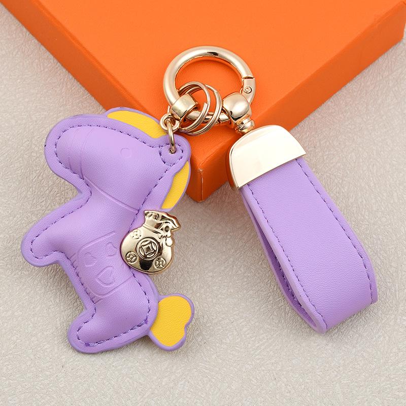 Instant Wealth Leather Keychain: Cartoon Pony Bag Charm & Couple Car Pendant - New Year Gift