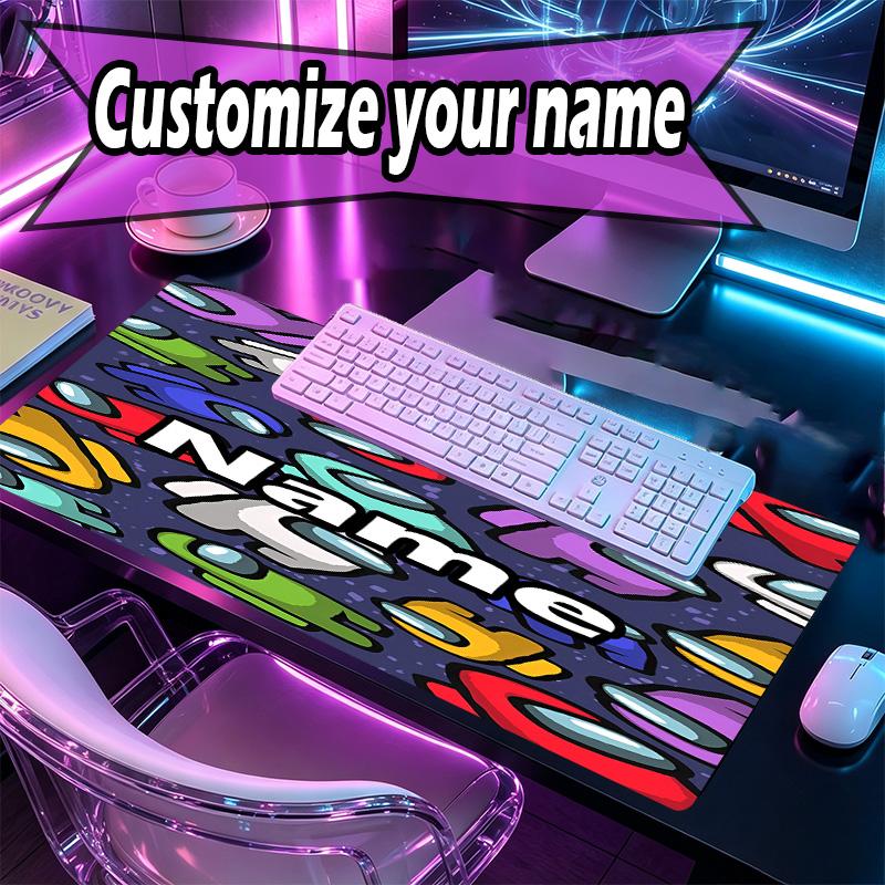 Custom Name Personalized Among Us Pattern Mousepad, Laptop PC Desk Mat, Decorative Desk Mat for Home Keyboard Pad Gift
