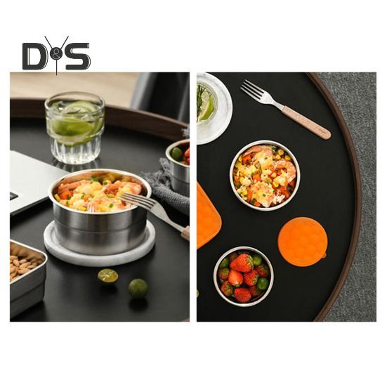 Snackbehälter aus Edelstahl für Kinder, auslaufsicherer Lebensmittelbehälter für Kleinkinder mit Silikondeckel, stapelbare Lunchbox aus Metall für Schule und Kindertagesstätte