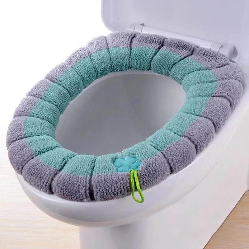 Cálida funda para asiento de inodoro, alfombrilla para baño, decoración del hogar, cojín para inodoro de punto grueso lavable, almohadillas para inodoro, accesorios suaves de calentador de dibujos animados