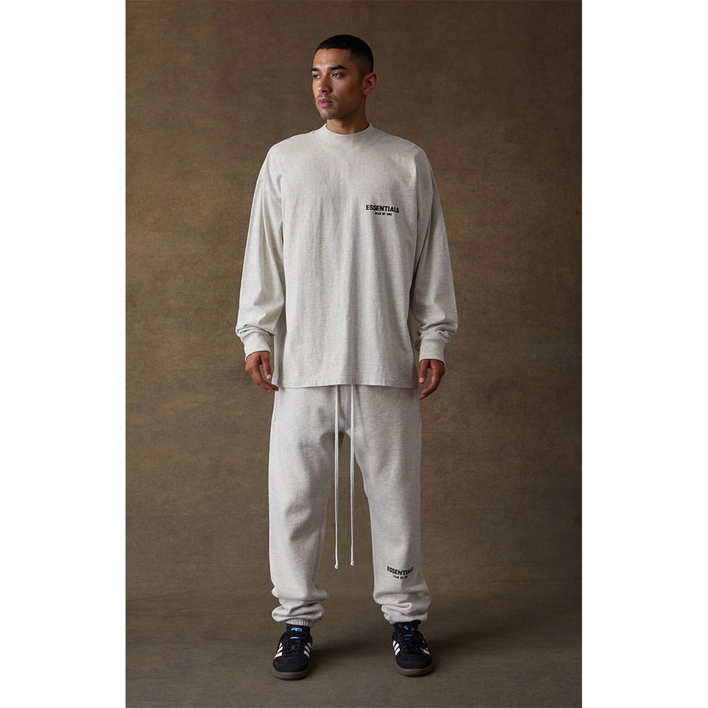 Fear of God Essentials Fleece Logo Crewneck Long Sleeve T-Shirt SS22 Men Tops Light-Oatmeal FOG-SS22-414