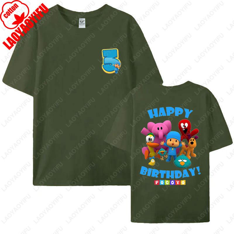 POCOYO Happy 3rd Birthday Cotton Tees Mom Dad Adult Short Sleeve Cartoon Birthday Party Tshirts Funny Cute Family Matching Tops