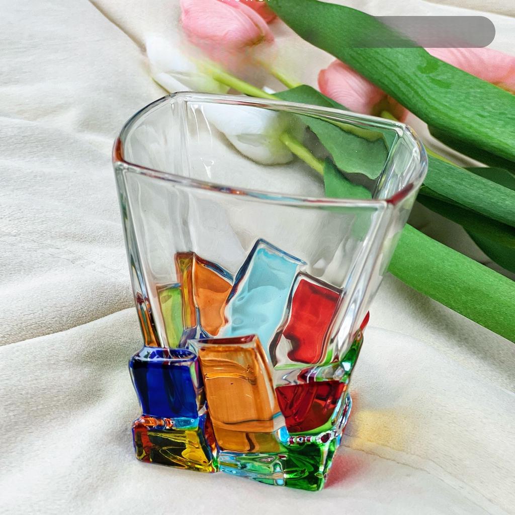 Bicchiere da Whiskey in Vetro Cristallo Colorato Dipinto Stile Europeo, Bicchiere da Acqua per la Casa, Tazza da Tè, Bicchiere da Acqua in Vetro Colorato con Motivo Intrecciato
