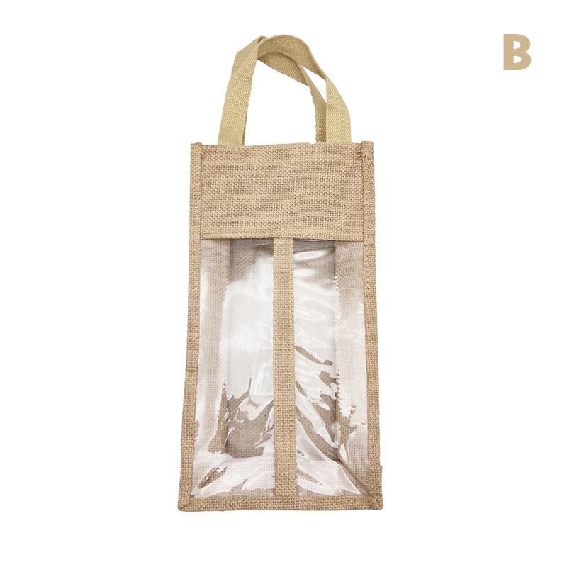 Jute Red Wine Cover Reinforced Handle Wine Bottle Pouch All-Purpose Red Wine Beer Bottle Packing Tote Bag for Wedding Holiday