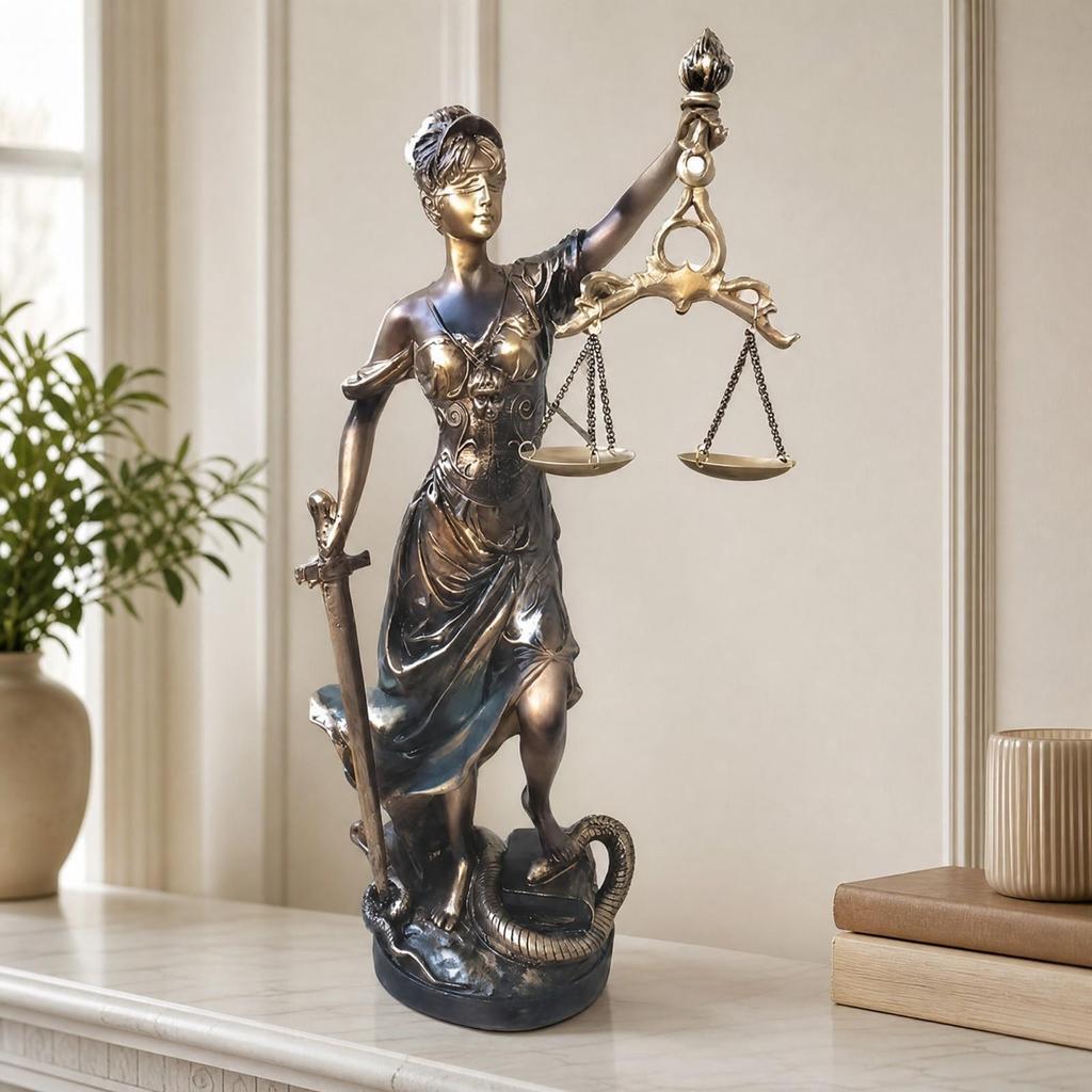 Bronze-Finish Lady Balance Decor Piece Classical for Office, Entryway