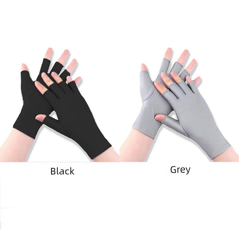 

Half Finger Gloves Sun Protection Men s Ladies Cycling Spring and Summer Ice Silk Thin Elastic Driving Spandex Open Finger Gloves Touch Screen Half finger [black + Gray] 2 pairs All yards