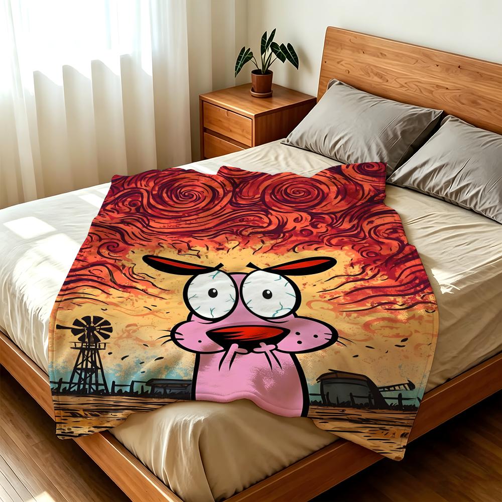 Cartoon C-Courage.t-the.C-Cowardly.D-Dog Throw High-Density Short Plush Blanket Soft Skin-Friendly for Sofa Nap Room