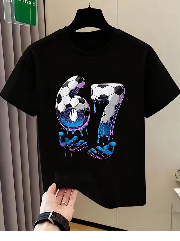 Kids Black 67 Sports Themed TShirt Soft Cotton Everyday Wear for Boys Girlsdf0193