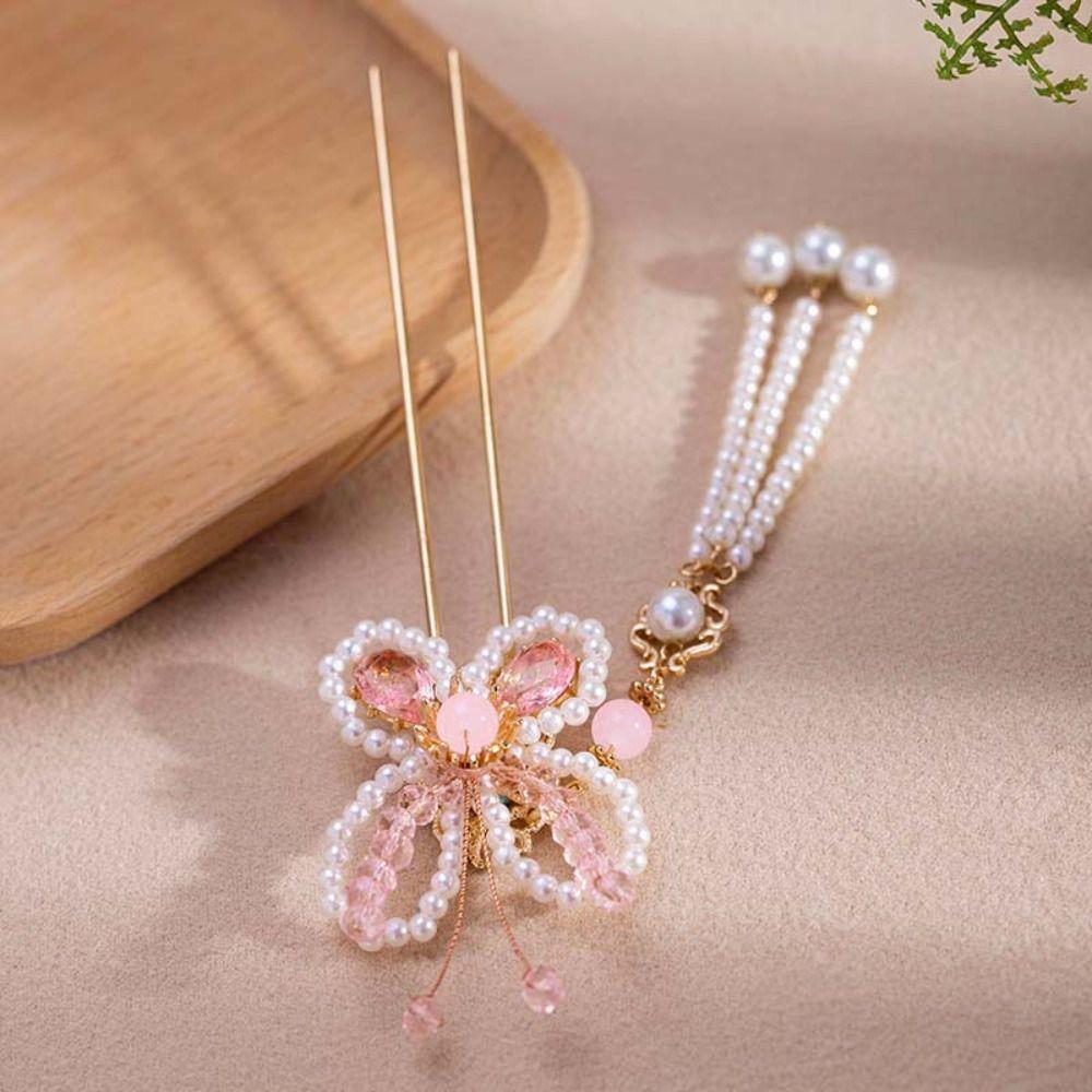 Retro Ancient Hair Stick Pearl Flower Hair Comb Classical Hanfu Headwear Cheongsam Accessories