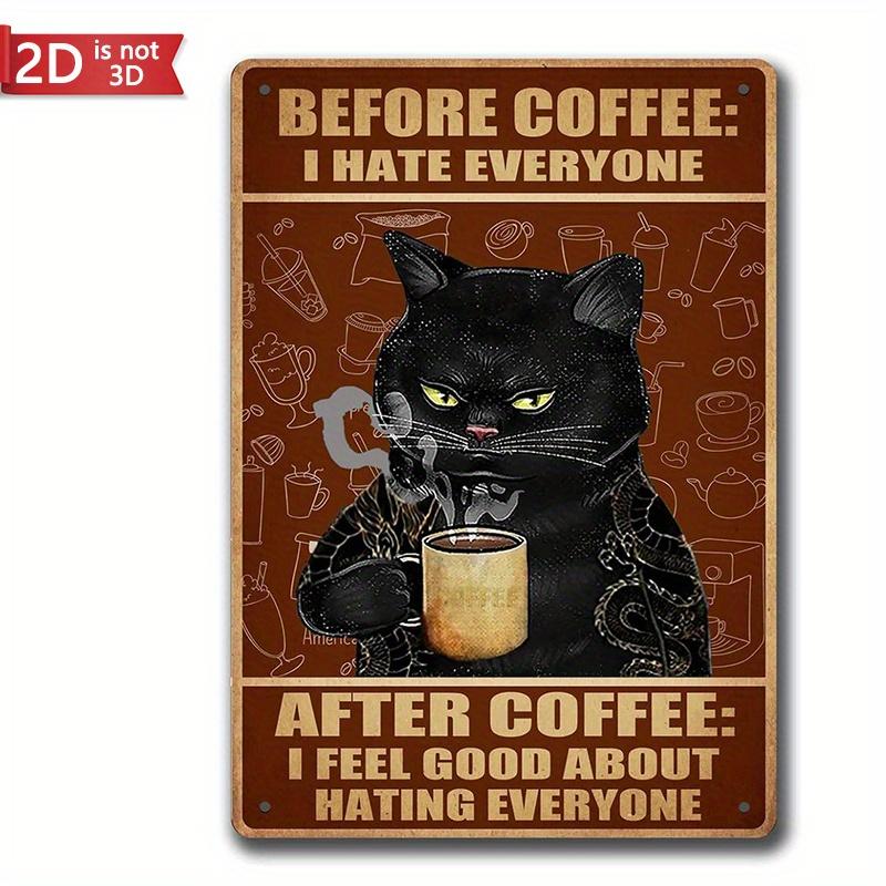 Vintage Coffee Cat Sign - Humorous 8x12 Inch Retro Kitchen Decor for Feline Fans