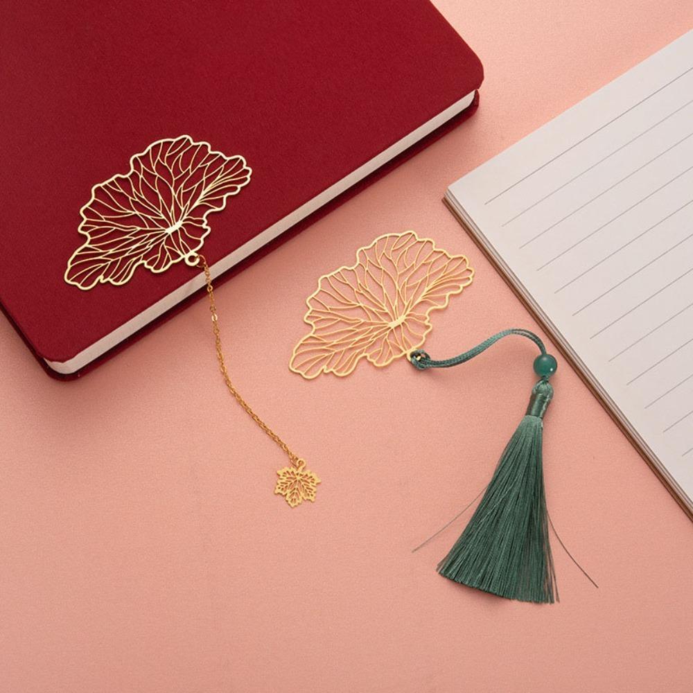 Lotus Shape Leaf Metal Bookmarks Koi Carp Hollowed Tassel Bookmark School Supplies