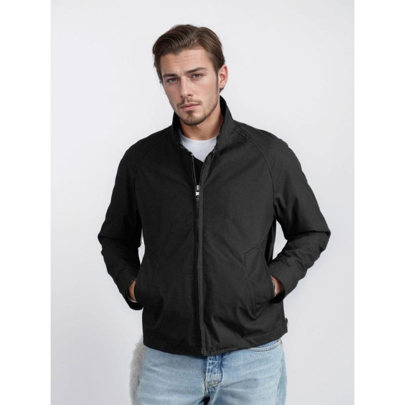 

Spring and Autumn Jacket Jacket Men s Stand-Up Collar Zipper Solid Color Jacket XXL чорний