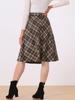 Allegra K Women's Checkered Skirt, Knee-Length, A-Line, Midi Length, High-Waisted, Flattering, Perfect for Christmas, Fall, and Winter, Brown, Size XL