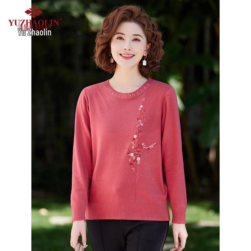 YUZHAOLIN Women s Round Neck Embroidered Knit Sweater L