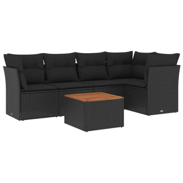 VidaXL Salon de Jardin avec Coussins 6 pcs, Canapés de Terrasse, Ensemble de Meubles de Patio, Mobilier d'Extérieur, Noir 3255957