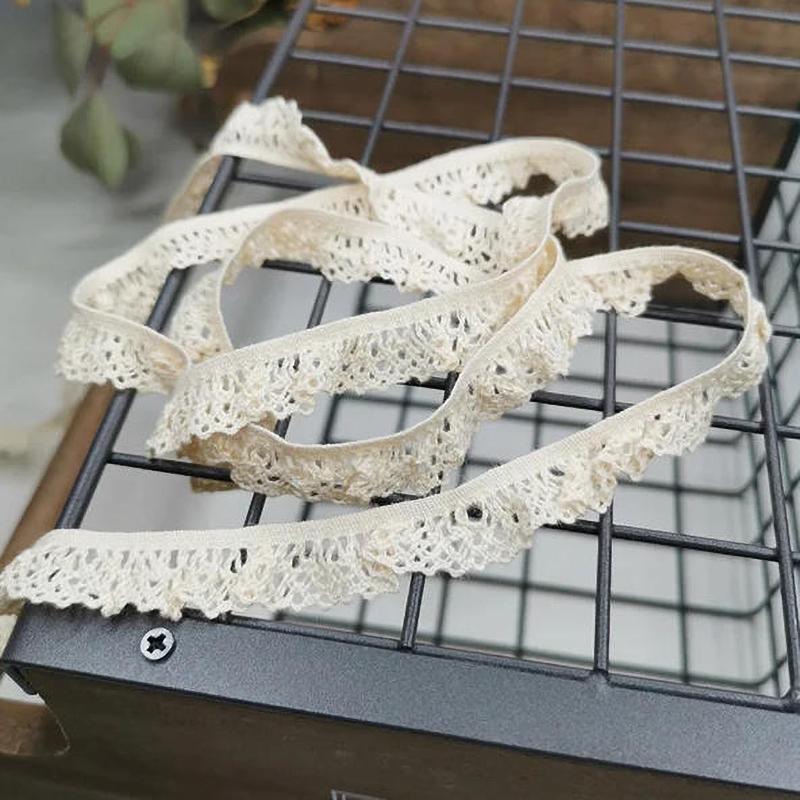 5Yards Elastic Cotton Thread Lace Beige Hollow Sewing Ribbon