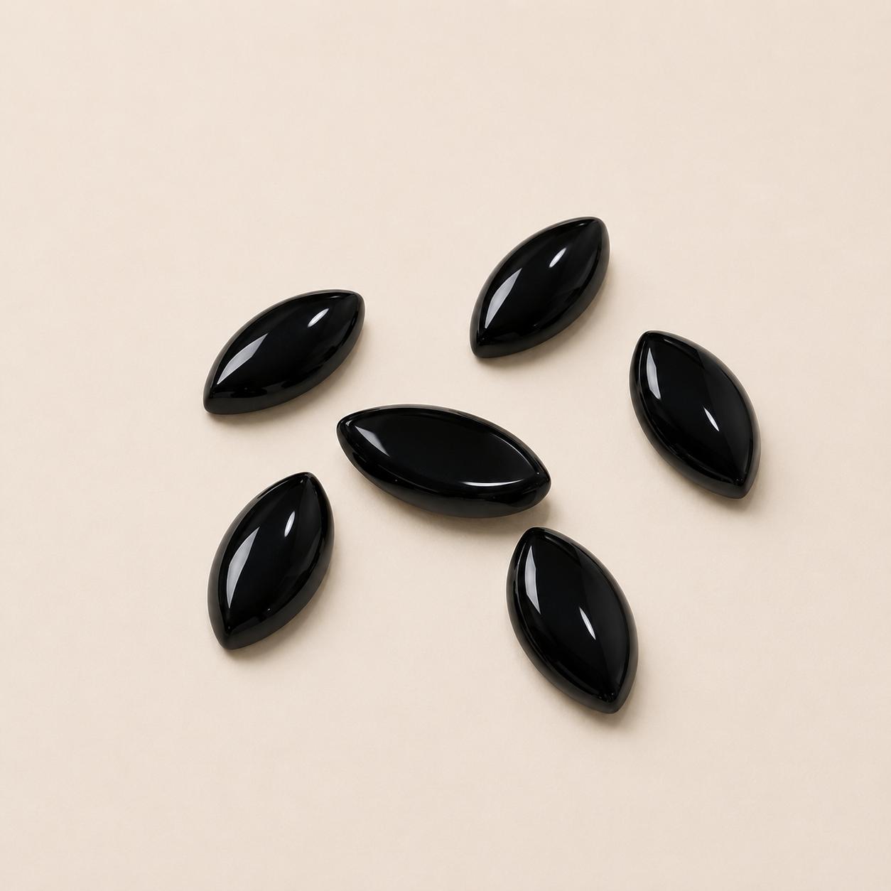 Natural Black Onyx 10x20mm Marquise Cabochon Loose Gemstone for Jewelry Making | Black Onyx Navette Stone 10x20mm (1 Piece) чёрный