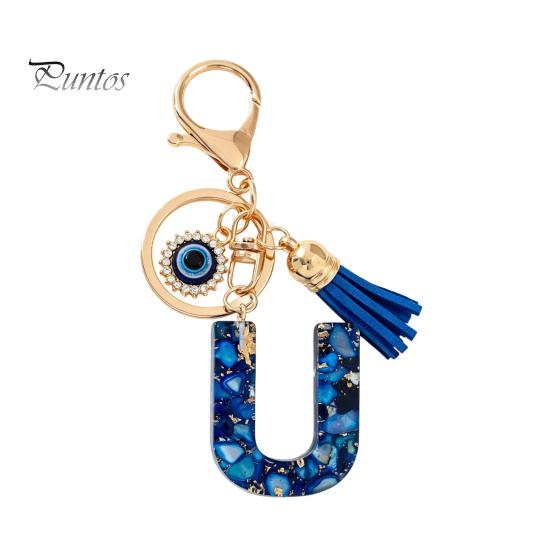 Durable Keychain Charm Blue Series Pendant, Initial Letter Key Chain with Eyes Keyring Tassel Design, A-Z Holder for Bags Backpacks Cars Accessories