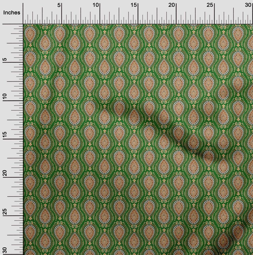 oneOone Cotton Flex Green Fabric Asian Suzani  Quilting Supplies Print Sewing Fabric By The Yard 40 Inch