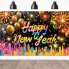2025 New Year Party Background Fabric Colorful City Fireworks Banner Home 2025 New Year's Party Decoration Banner Hanging Cloth