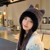 Bear Plush Knitted Hat Women'S Autumn And Winter Warm Versatile Ear Protection Wool Hat Showing Face Small Casual Cute Bald Hat